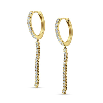 Drop Dangle Hoop Earrings CZ Yellow Tone 925 Sterling Silver